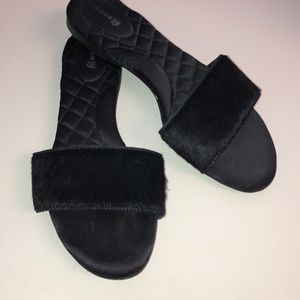 BIRDIES "SPARROW" GENUINE CALF FUR CUSHIONED SLIDES SANDALS WOMENS 8.5M